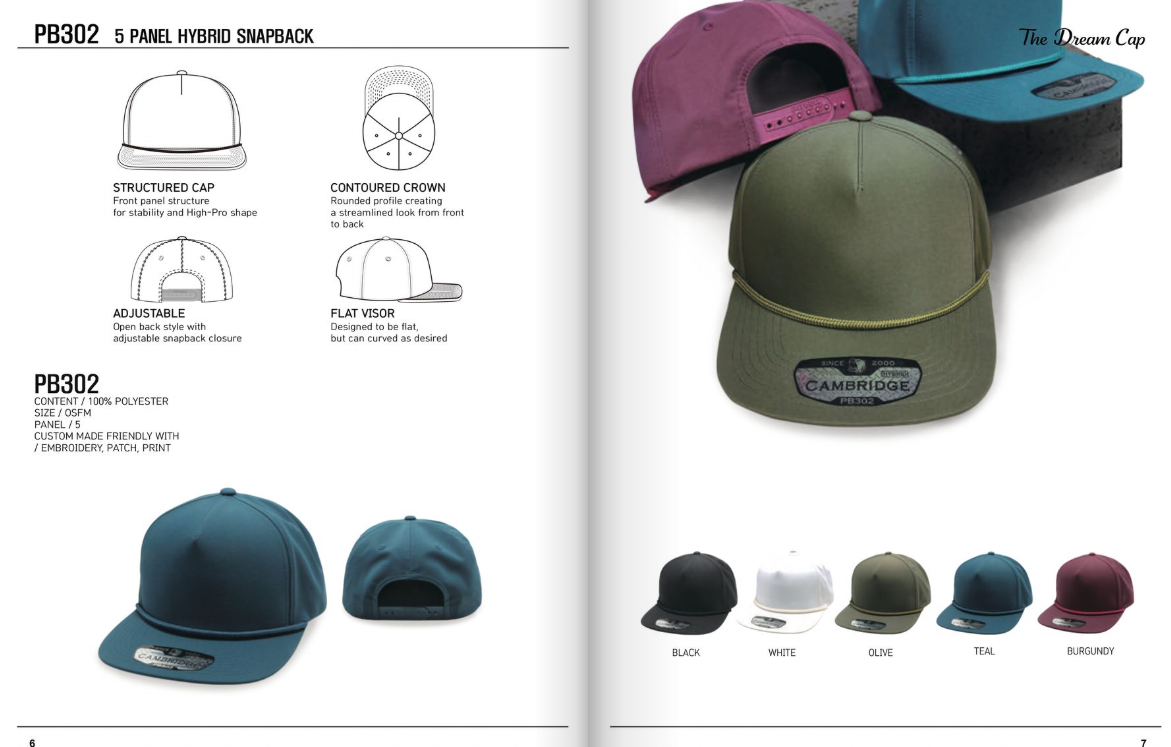 CAMBRIDGE - PB 250 / PB 260 - 6 PANEL CAMO HATS